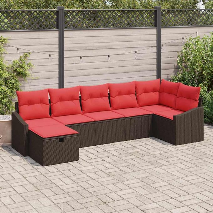 vidaXL - Bankstel - met - kussen - met - opslag - Bruin - poly - rattan