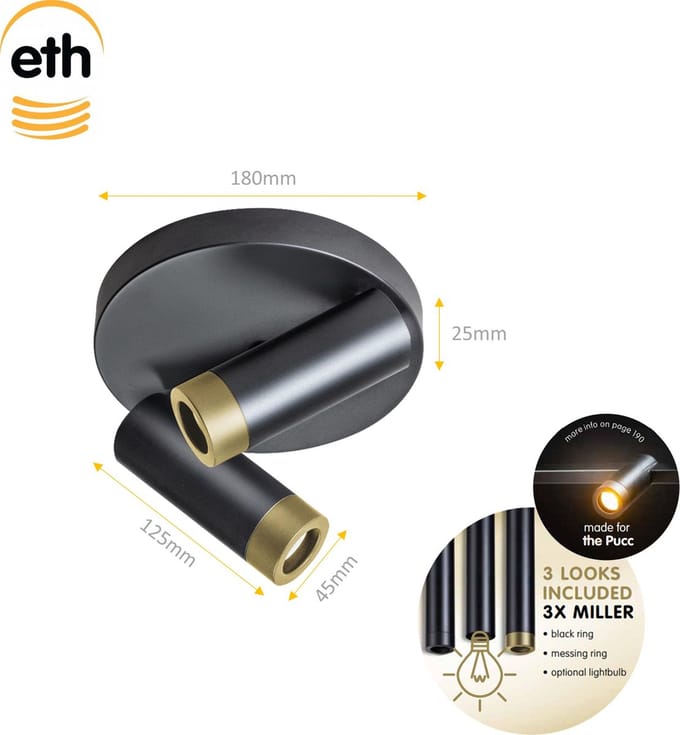 ETH Miller Spot 2x E27 60W Zwart