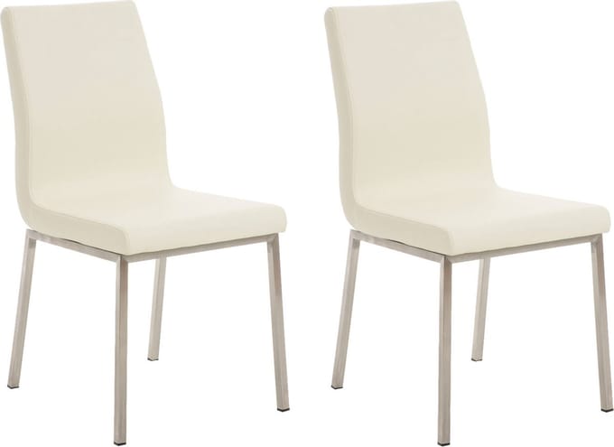 CLP Colmar Set van 2 eetkamerstoelen - RVS - Kunstlkeer - creme