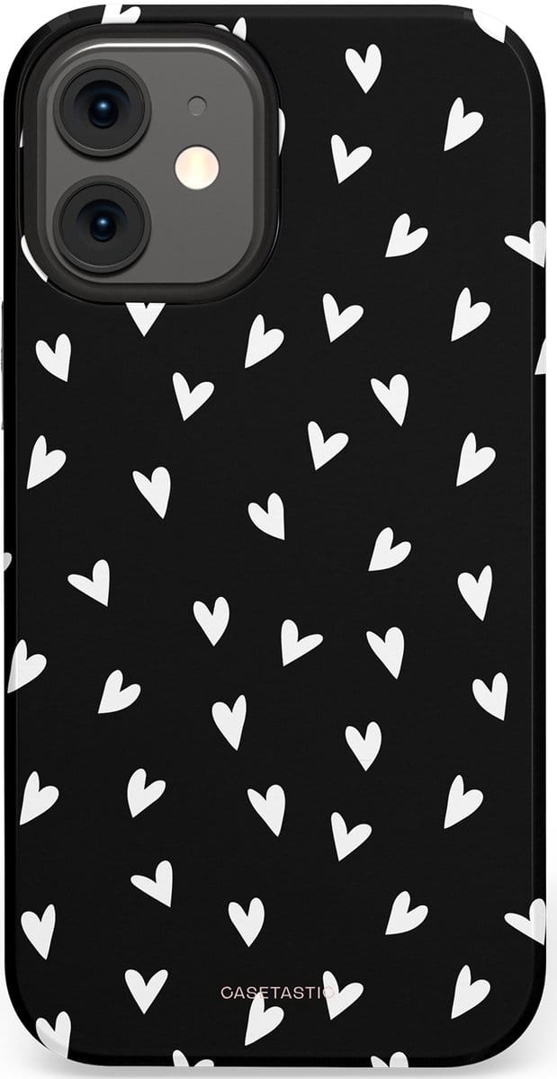 Casetastic hoesje geschikt voor Apple iPhone 12 Mini - Dubbellaagse bescherming - Stippen Hart - Fashion Case - Zwart Grijs