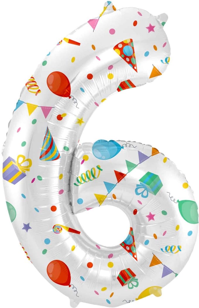 Folieballon Cijfer 6 Joyful Party - 86 cm