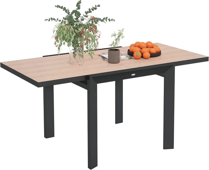 Uitschuifbare Gartentafel - Balkontafel Terrastafel - Buiten Eten - Aluminium Frame - 80x160 cm - Natuurlijk Hout