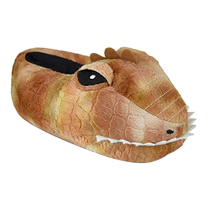 Kinderen / kinderen pluche 3d pantoffels met dinosauruskop - Bruin