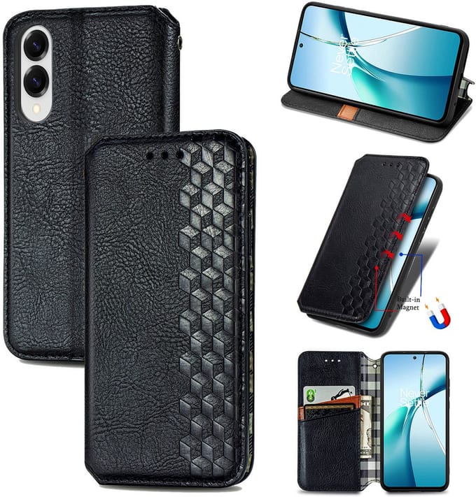 Luxe PU Lederen Ruitpatroon Wallet Case + Screenprotector voor Galaxy S25 Edge _ Zwart