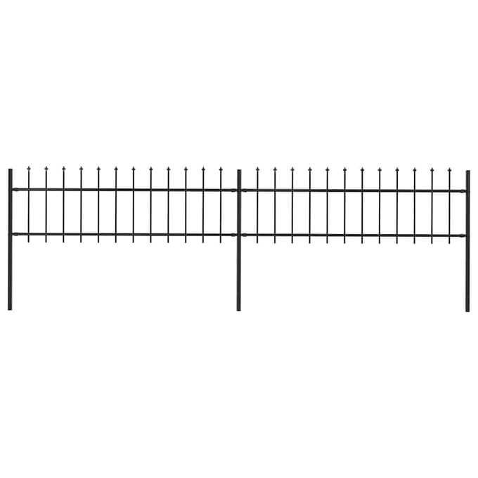 vidaXL - Tuinhek - met - speerpunt - staal - 337x60 - cm - zwart