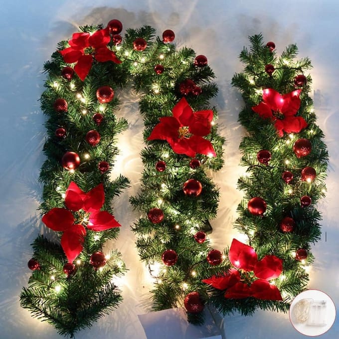 Luxe Kerstslinger 275 cm Kunstbloem Decoratie - Sfeervolle Verlichte Slinger voor Binnen & Buiten
