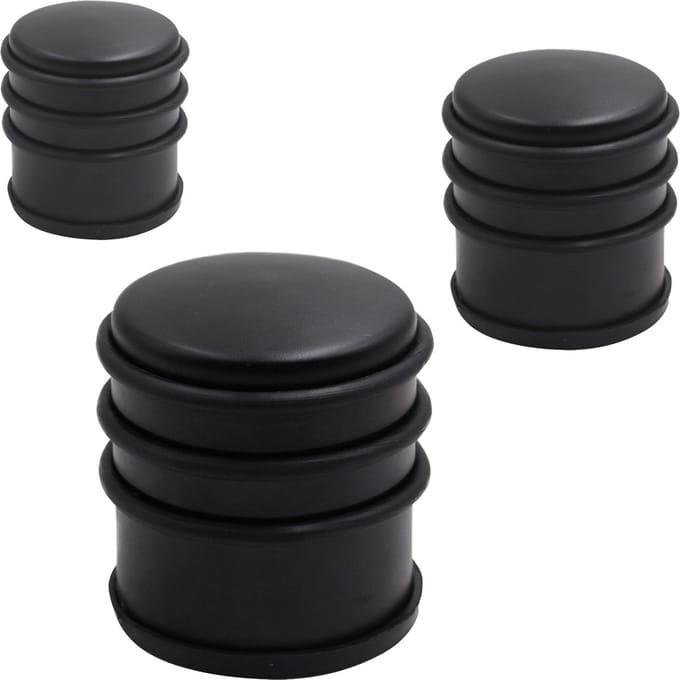 Deurstopper DARA mat zwart - 3 stuks - deurstop rond - zonder schroeven - diameter 7 cm en hoogte 7,7 cm