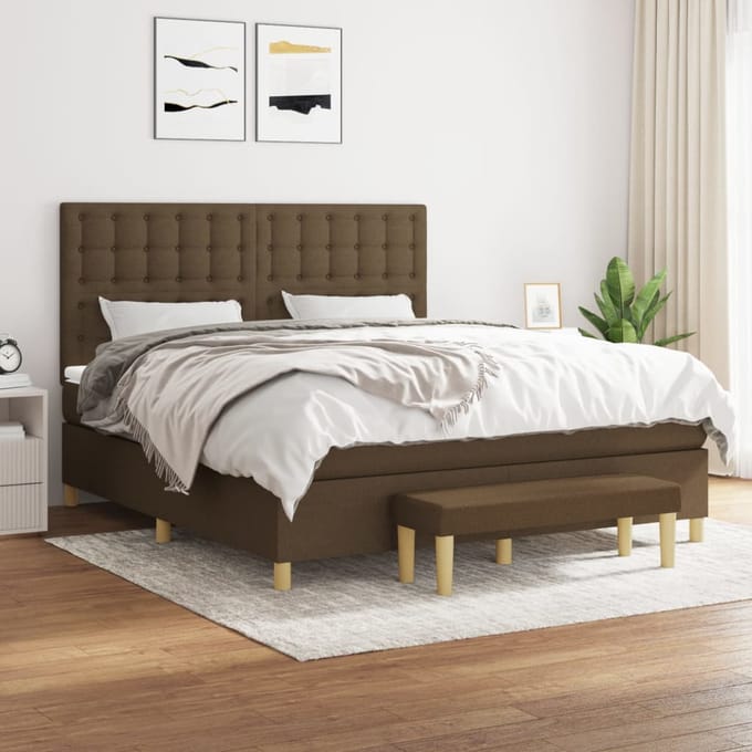 vidaXL - Boxspring - met - matras - stof - donkerbruin - 160x200 - cm