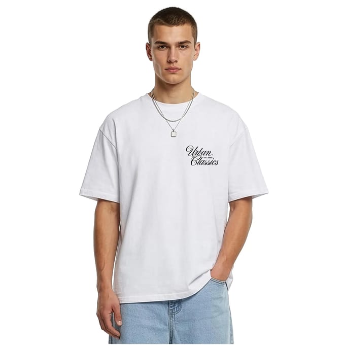 Urban Classics - Flow Script Logo Loose Dames Tshirt - L - Wit