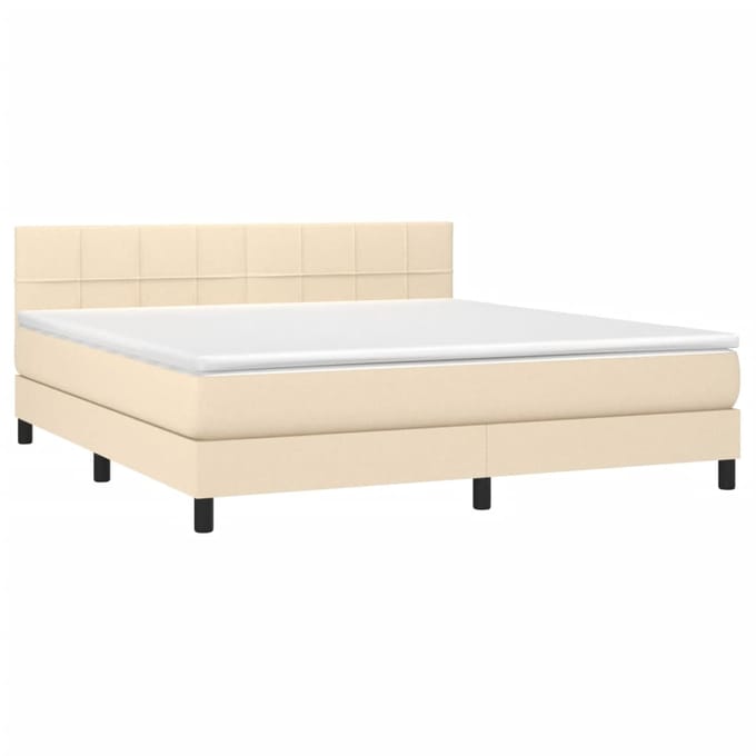 vidaXL - Boxspring - met - matras - en - LED - stof - crèmekleurig - 180x200 - cm