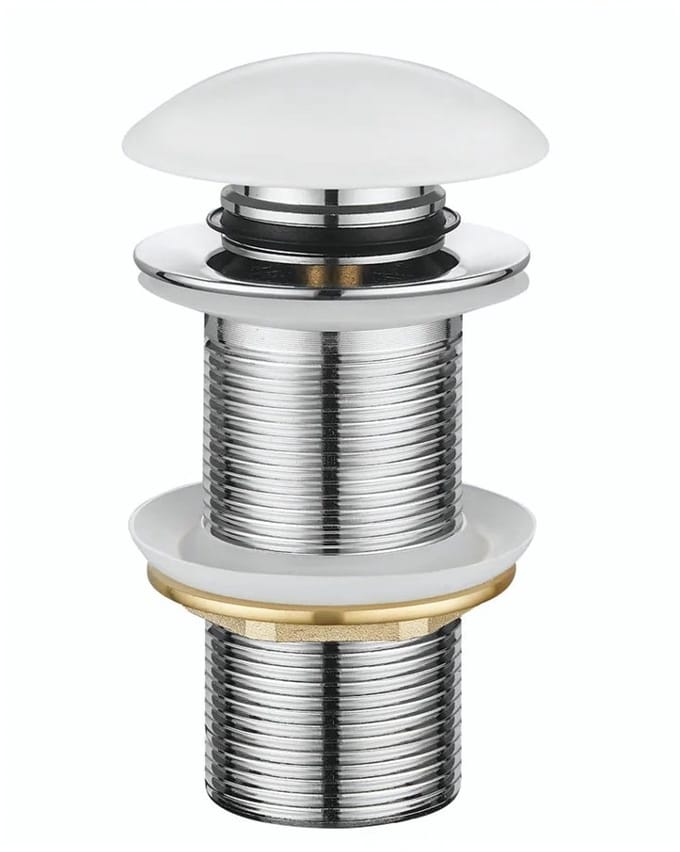 DutchLine Afvoerplug - Extra Lange Clickwaste 10cm - Glans Wit Keramiek