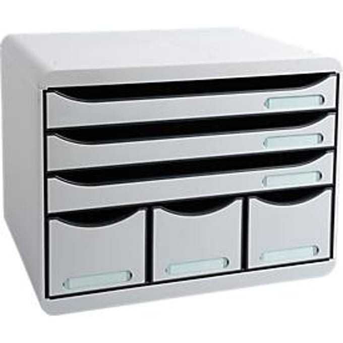 Exacompta STOREBOX Office lichtgrijs, 6 open laden A4+ liggend, 27 cm diep, geruisloos, veiligheidsstop, stapelbaar