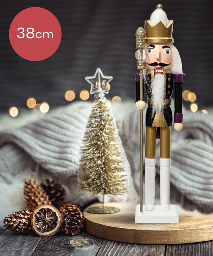 Notenkraker wit goud met dirigeerstok - 38CM