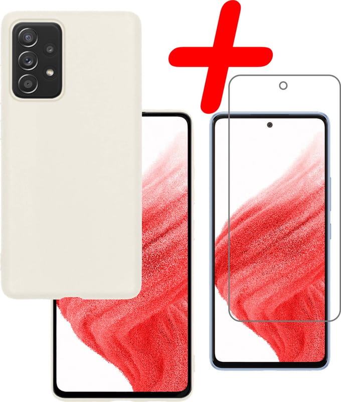 Hoesje Met Screenprotector - Geschikt voor Samsung Galaxy A53 - Sterk & Shockproof - Back Cover - Siliconen Case - Telefoon Hoes - Wit