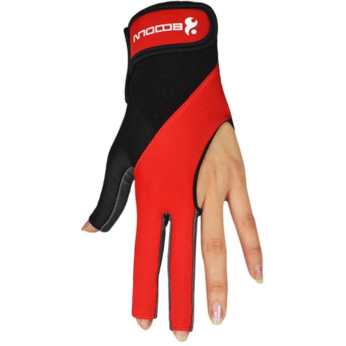 BOODUN 1 pièces gants de queue de billard gants de billard trois coupes gants mains gauches accessoires de billard S-M rouge