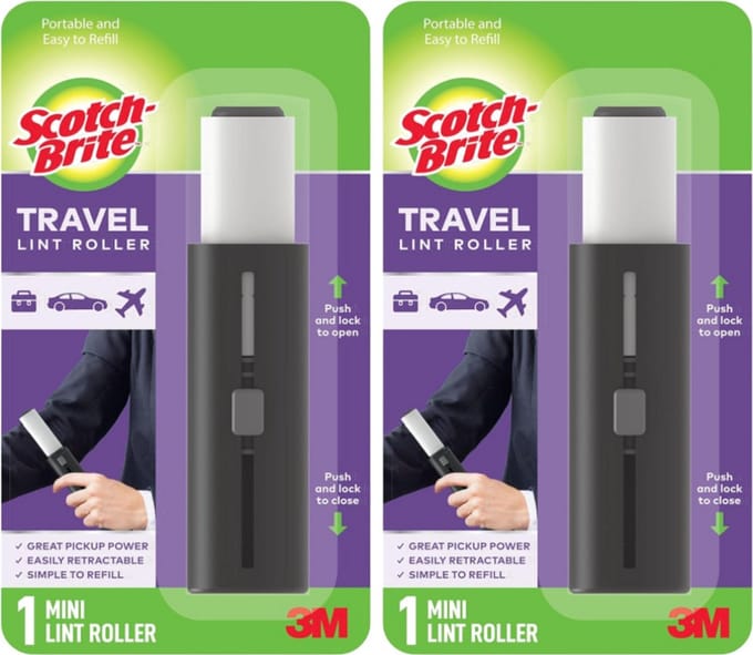 Scotch-Brite Uitschuifbare Pluizenrollers 2-Pack – Compacte Reisformaat Lint Roller voor Dierenhaar, Kleding, Meubels & Auto – 30 Kleefvellen per Roller