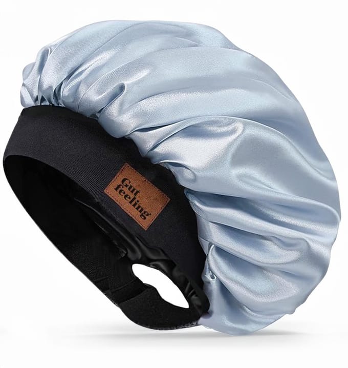 Gutfeeling - Verstelbare Satin Bonnet Ice Blue - Dubbelzijdig Premium Satijnen Nachtmuts - Slaapmuts - haarnetje