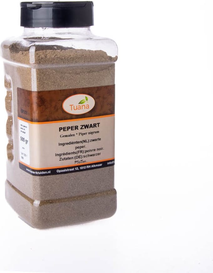 Tuana Kruiden - Zwart Peper Gemalen - Strooibus 450 Gram - GP-P-0011