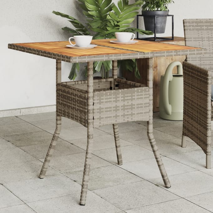 vidaXL - Tuintafel - met - acaciahouten - blad - 80x80x75 - cm - poly - rattan - grijs