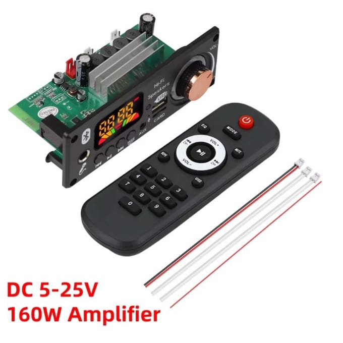 160W versterker Bluetooth decoderbord DIY 12V 6,5 mm microfoon FM-radio TF USB auto-audio muziekspeler luidsprekers volumeregeling DC 5V-25V 160W black