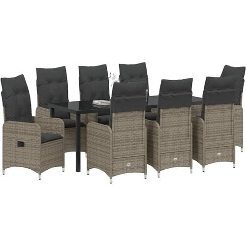 vidaXL - Tuin - Eettafel - Set - 9 - st - Grijs - poly - rattan