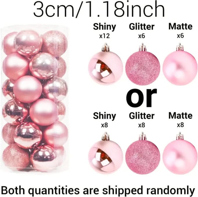 Livano Kerstballen - Kerstversiering - Plastic - Roze - 3 cm - 24 stuks