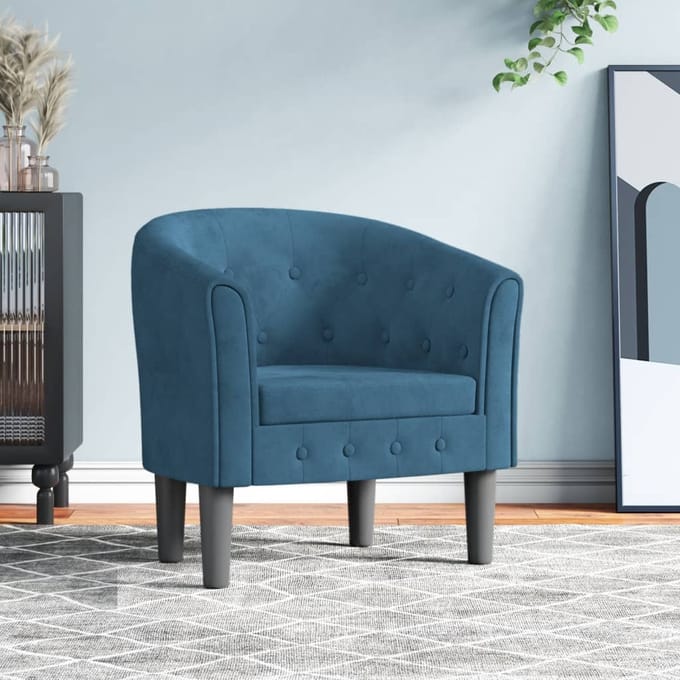 Vidaxl Clubfauteuil, Donkerblauw, Bekleed met Fluweel