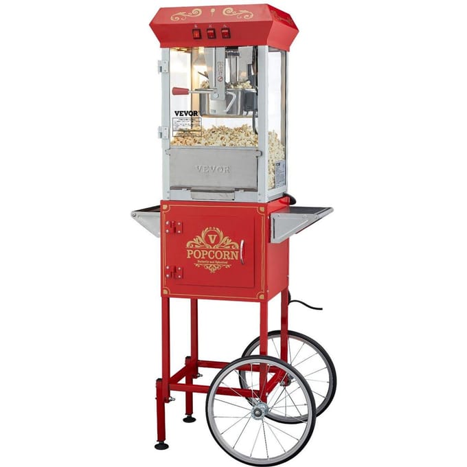 Popcornmachine met Kar Popcornmaker 850W 8 Oz 48 Kopjes Rood