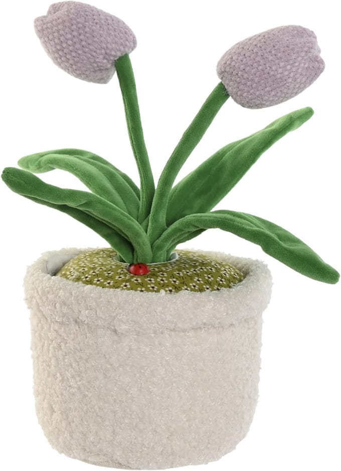ITEM Deurstopper tulpen in pot - paars - polyester - 14 x 14 x 30 cm - tegen klapperende deuren