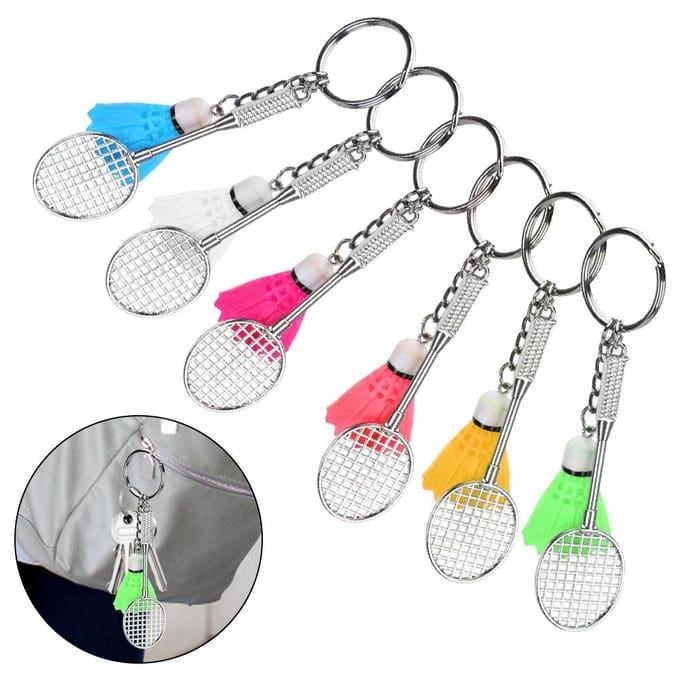 6 Stuks Mini Sleutelhanger Sleutelring Hanger Simulatie Badminton Rackets Hangende Decoratie white