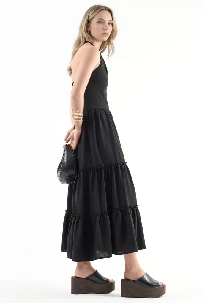 Rimpelige Halter Nek Maxi Jurk