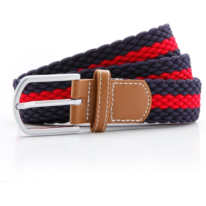 Asquith & Fox Heren Twee Kleuren Streepjes Vlechtriem (Marine / Rood)