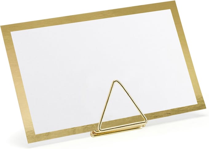 Naamkaartjes/plaatskaarten met houders - Driehoek - Bruiloft - 10x sets - goud