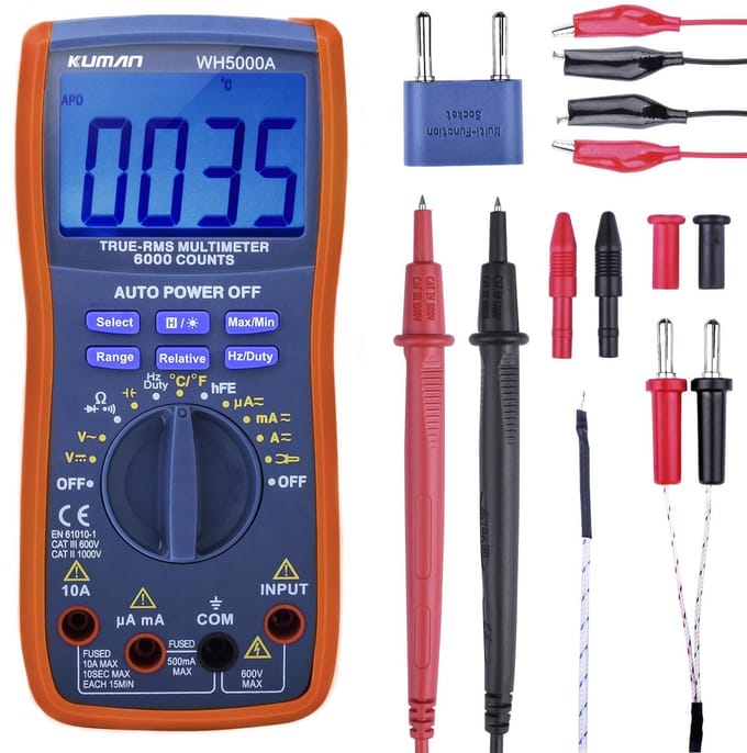Digitale Multimeter met True RMS, 6000 Weergave, Automatische Meetfunctie en Temperatuurmeting
