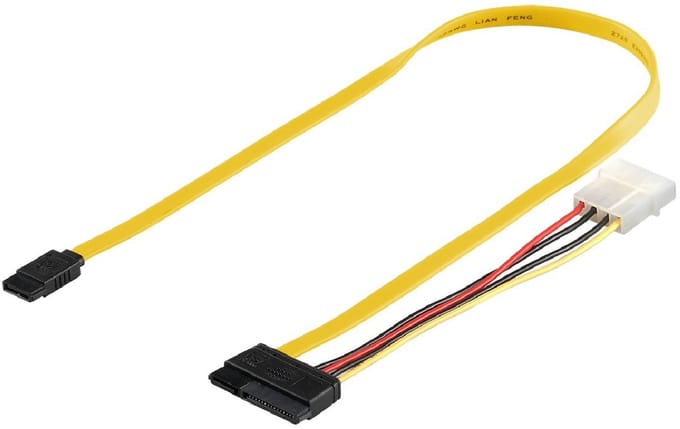 SATA naar SATA data- en Molex voedingskabel - SATA600 - 6 Gbit/s / geel - 0,50 meter