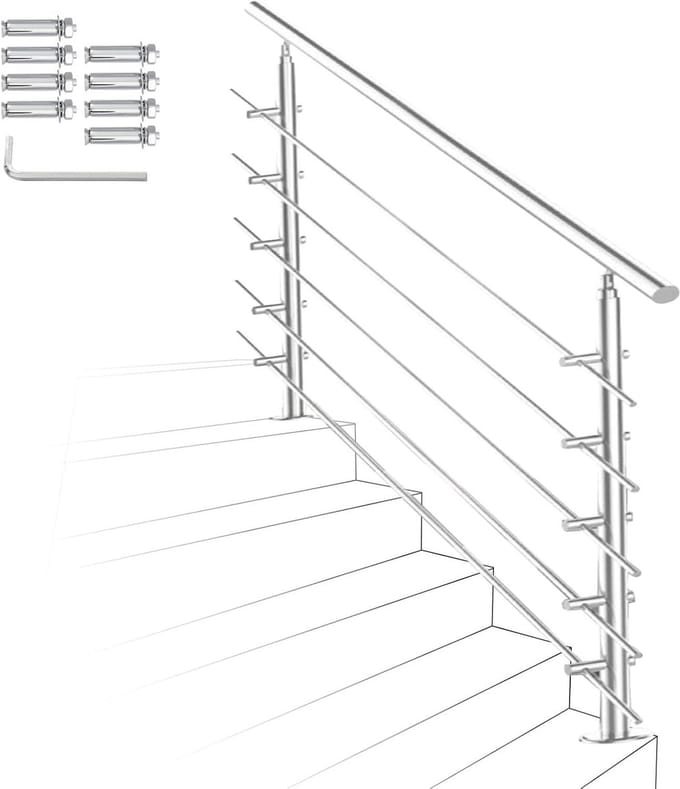 Trapleuning Roestvrij Staal - Leuning trap Balustrade - Veilig Traplopen - Verstelbare Hoek - 180 cm - Geborsteld