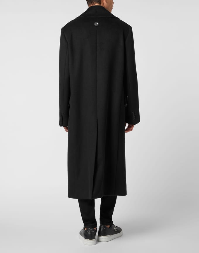Herringbone Wool Double Breasted Long Coat