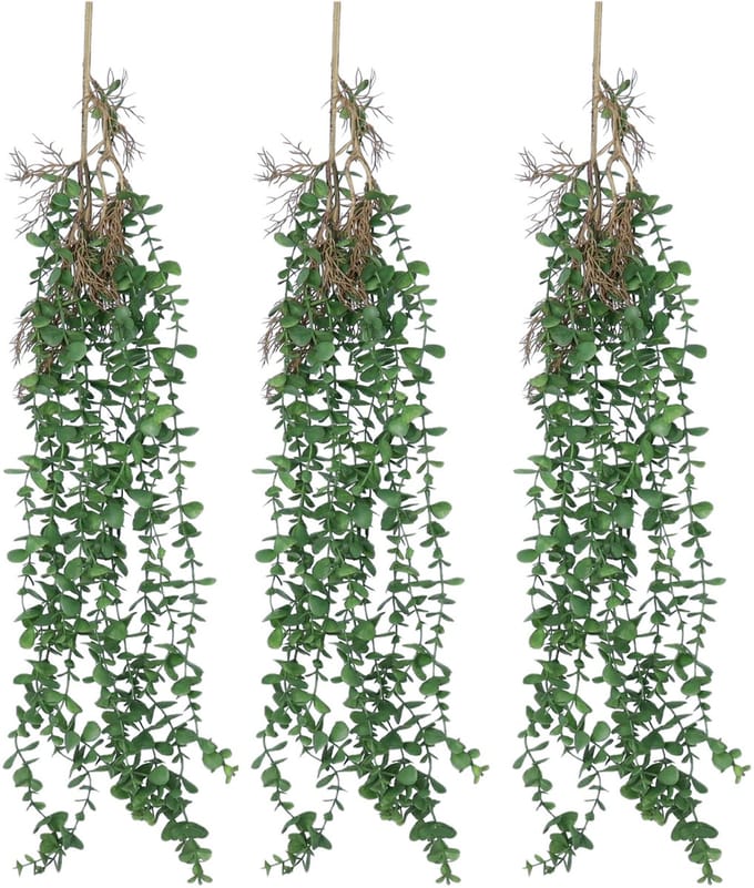 Bellatio Design Kunstbloem/kunsttak Eucalyptus hangend - 3x - 97 cm - groen - kunst hangplanten