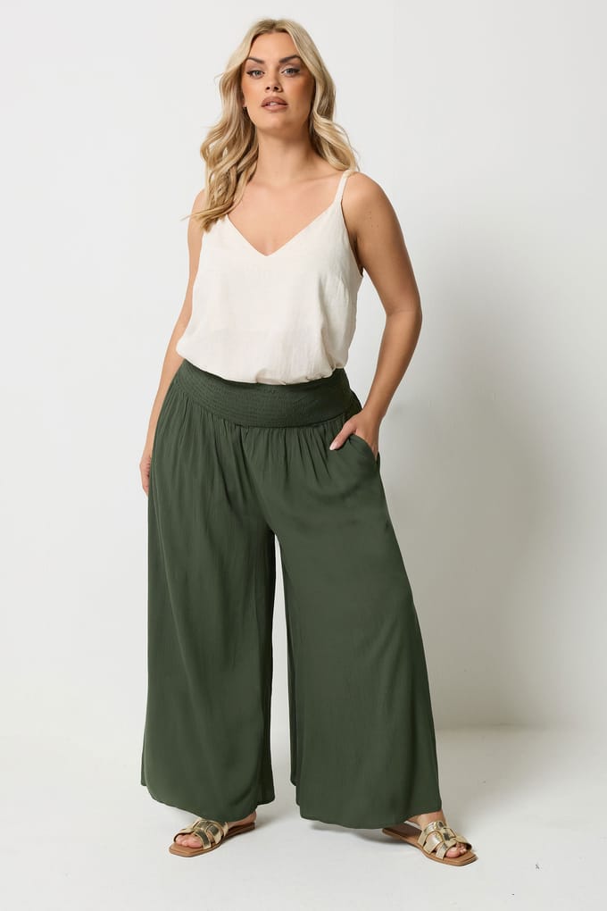 Yours Olijfgroene Gesmokte Broek Size Regular > 58-60