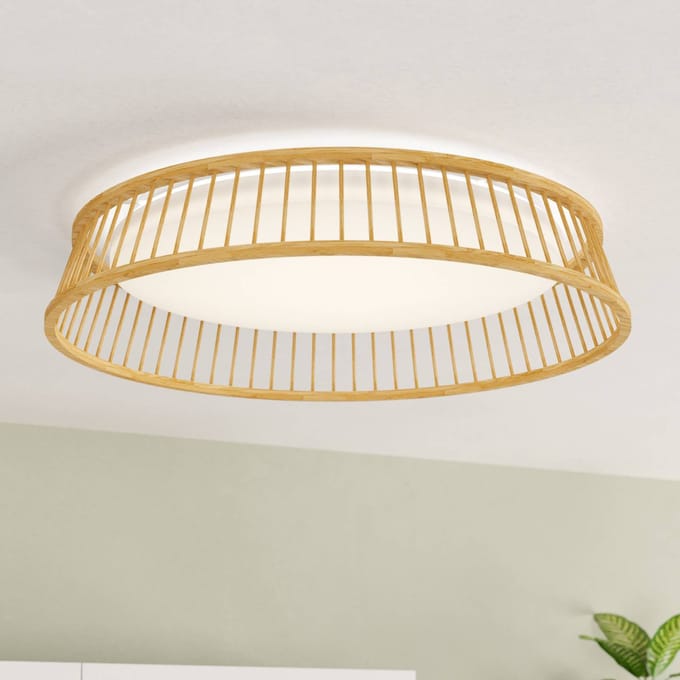 EGLO LED plafondl. Luppineria houtvlechtwerk Ø45cm