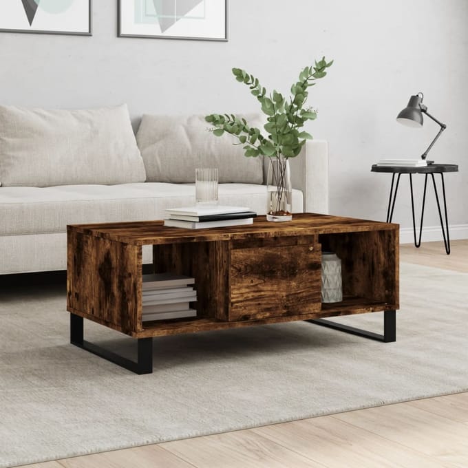 vidaXL Salontafel 90x50x36,5 cm bewerkt hout gerookt eikenkleurig