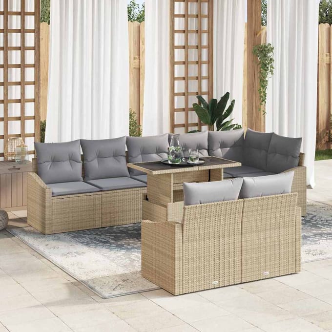 vidaXL - Tuinbank - Set - 9 - st - Beige - en - Lichtgrijs