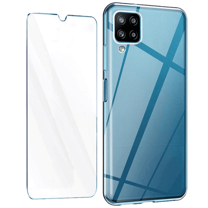 CaseBody Samsung Galaxy A12 Transparant Beschermhoesje mét Glazen Screenprotector Transparant