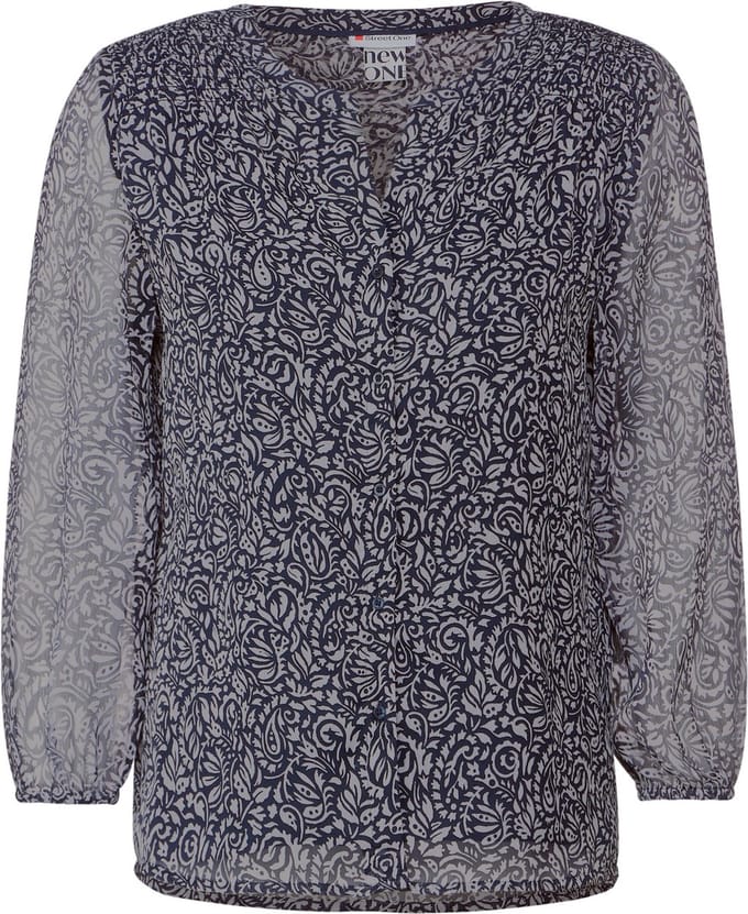 Street One Printed chiffonblouse with smok detail - Dames Blouse - deep blue - Maat 40