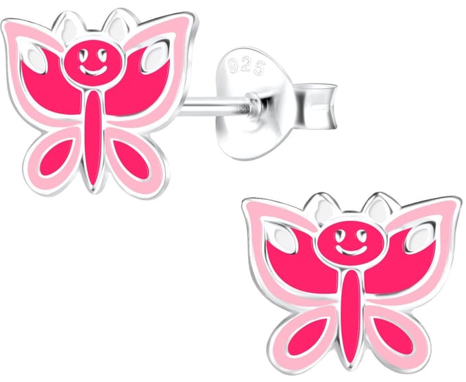 Joy|S - Zilveren vlinder oorbellen - 8 x 7 mm - roze