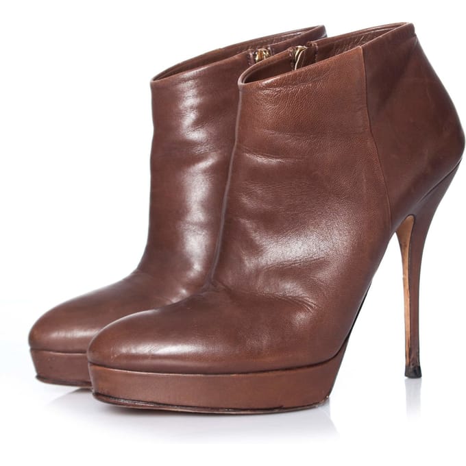 Gucci Bruine leren enkellaarsjes met plateauzool.