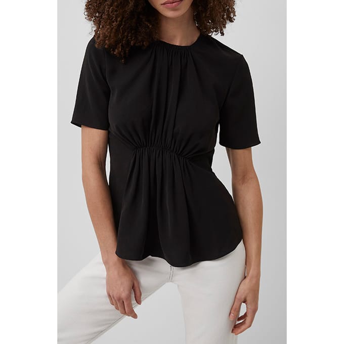 French Connection Emmy Crepe Gathered Top Black Größe: 12 | Blusen Outlet | Damen | Schwarz
