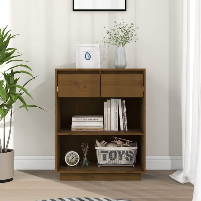 vidaXL - Wandkast - 60x34x75 - cm - massief - grenenhout - honingbruin