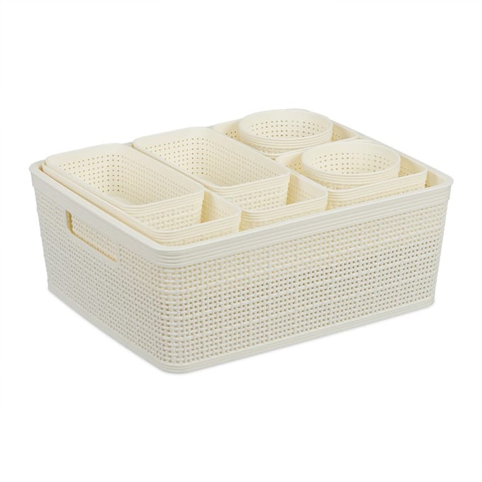 lade organizer - 10-delige set - kunststof - versch. groottes - mandjes - wit