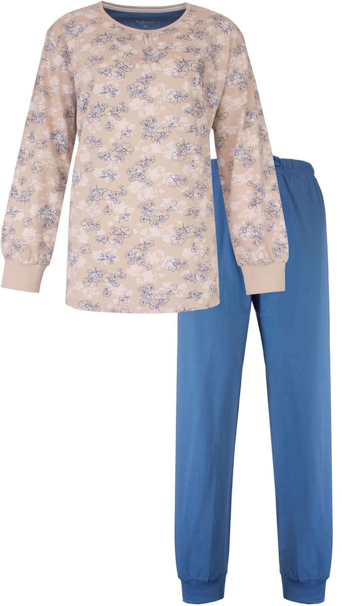 Tenderness Dames Pyjama - Lange Mouwen - Top met Allover Print - Beige - Maat S